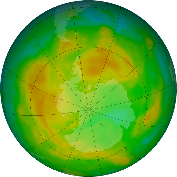 Antarctic ozone map for 21 November 1988